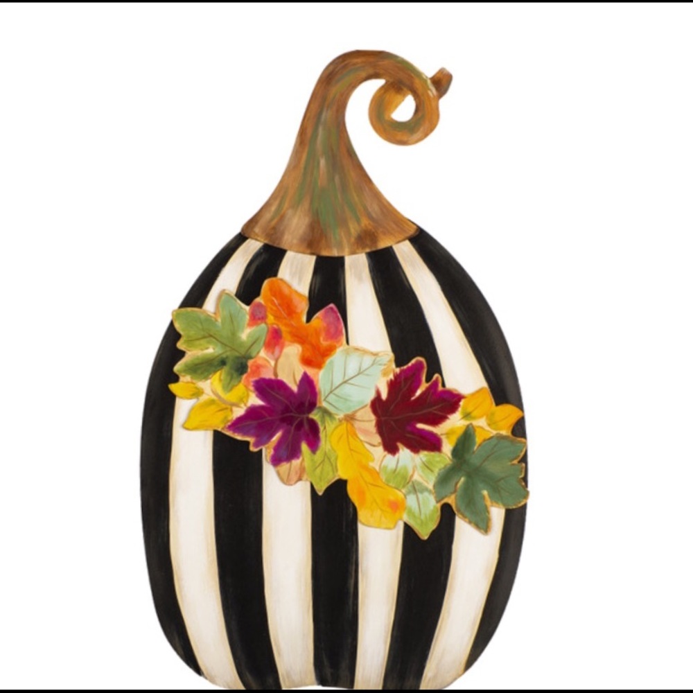 Round Top Metal Fall Black & White Stripe Pumpkin